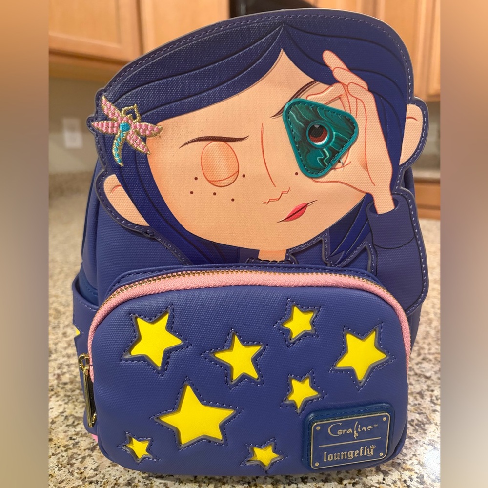 NWT Loungefly Coraline Seeing Stone Glow-In-The-Dark  Stars Mini Backpack